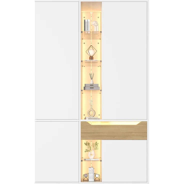 Kleiderschrank 122 x 50 x 200 cm aus MDF mit Glasvitrine und LED-Beleuchtung – Bild 3