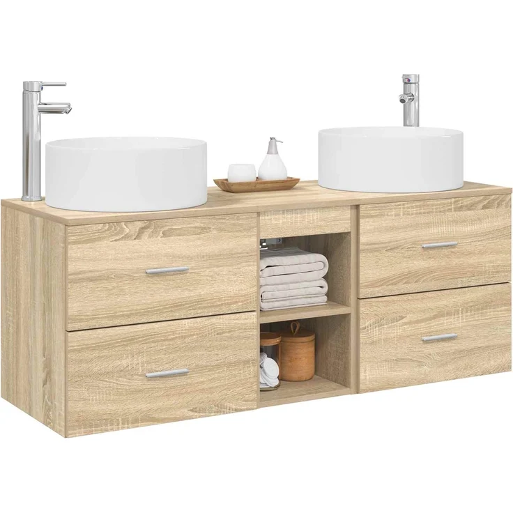 vidaXL Badezimmerschrank-Set 3 stk. Sonoma-Eiche 129 x 44,5 x 80 cm 3405949 – Bild 3