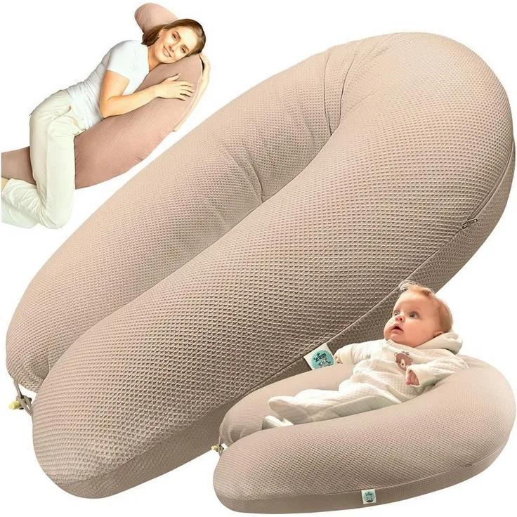 SEI Design Stillkissen StillkissenXXL Seitenschläferkissen 190x30 – Ergonomisch Baumwollbezug, Schwangerschaftskissen mit Bezug, Schwangerschaftskissen mit Bezug, elastischer Waffeljersey Bezug