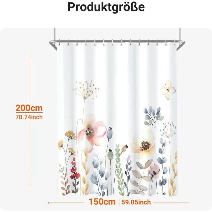 Lerores Duschvorhang 150x200cm Blumen Antischimmel Wasserabweisend Polyester – Bild 6