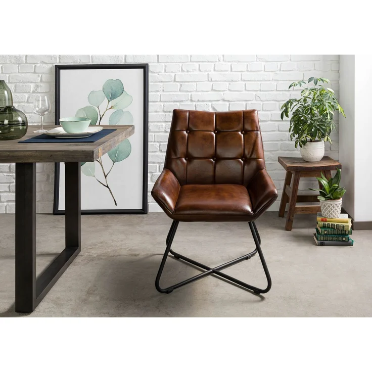 Stuhl Echtleder 61x65x89 braun IRON LABEL #113 – Bild 3