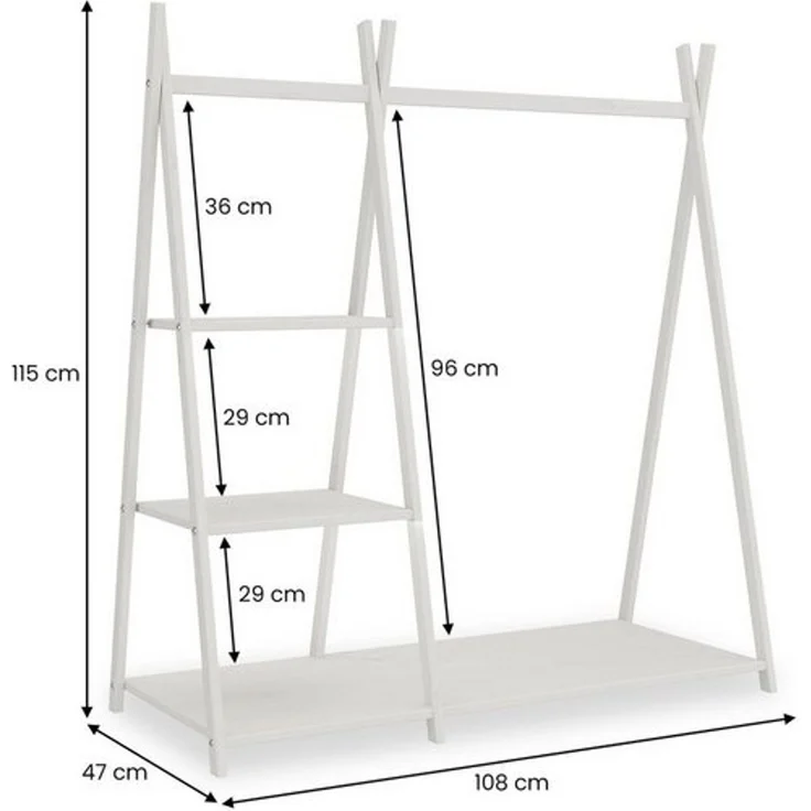 IDIMEX Kinderkleiderschrank LOTTE Kinderzimmer Garderobe mit 4 Ablageböden freistehend Holz weiß – Bild 3