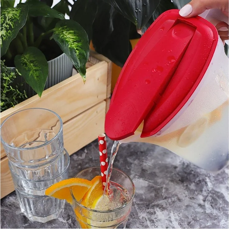 Engelland Wasserkrug Getränkekkrug mit Füllskala und abnehmbarem Deckel, (Vorteils-Set, 1-tlg, 2 Liter Fassungsvermögen je Krug), BPA-frei, frostbeständig, spülmaschinengeeignet, Kühlschrankkrug – Bild 2