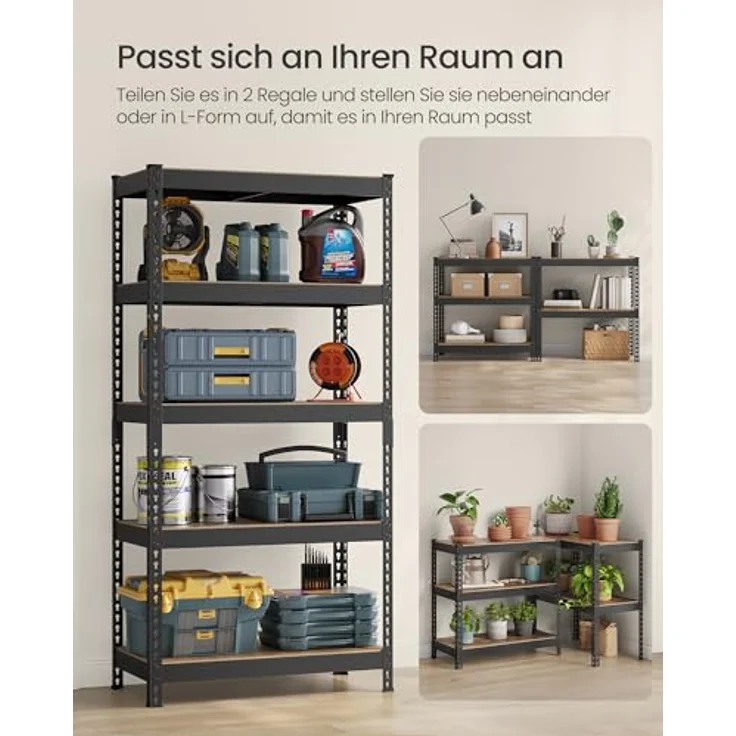 SONGMICS Schnelle Montage, Schwerlastregal 2er Set, Standregal, Lagerregal, Küchenregal, Regal, 5 Ablagen, 45 x 90 x 180 cm, bis 875 kg belastbar, für Keller, Küche, Arbeitszimmer, vintagebraun – Bild 8