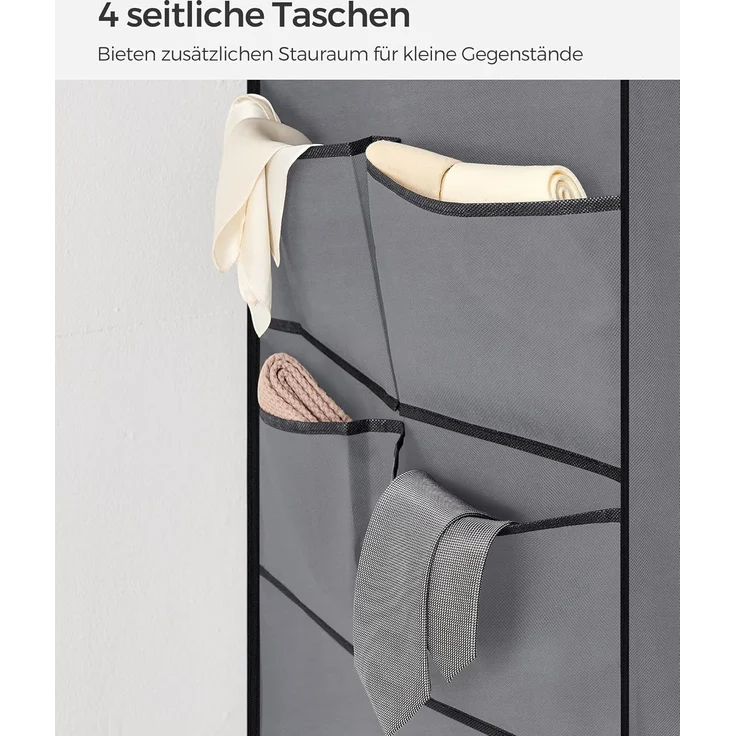 Songmics Stoffschrank, Kleiderschrank, 45 x 127 x 176 cm, 2 Hängefächer, mit Ablagen, 4 Seitentaschen, viel Platz, für Schlafzimmer, Wohnzimmer, grau RYG008G02 – Bild 8