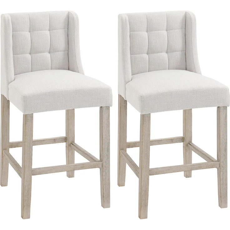2er-Set Barhocker mit Knopfheftung, Massivholz, inkl. Fußstütze, 47 cm x 50 cm x 101 cm, Grau + Natur--Beige--101x50x47cm--YOUDENOVA – Bild 2