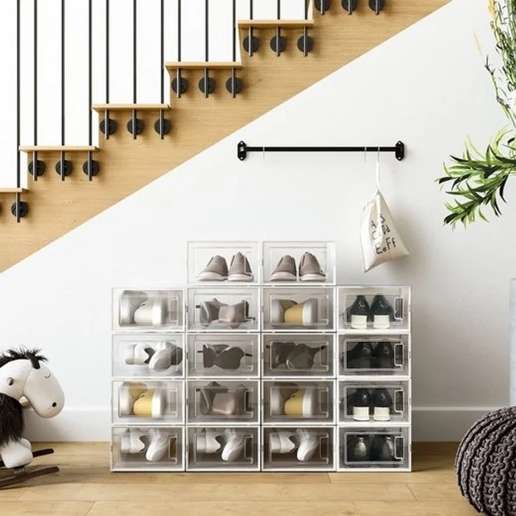 Songmics Schuhboxen, 8er Set, Schuh-Organizer aus Kunststoff, faltbar und stapelbar, für Schuhe bis Größe 44, transparent-weiß LSP08SWT – Bild 5