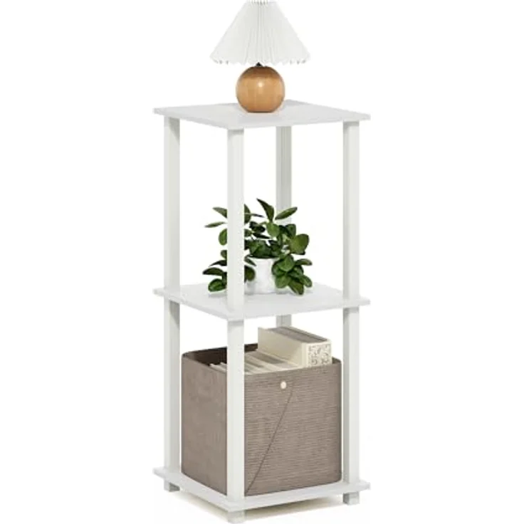 Furinno Simplistic Sofatisch, Couchtisch, Beistelltisch, mit 2 Ebenen, Holzwerkstoff, Weiß/Weiß, 2er-Set – Bild 6