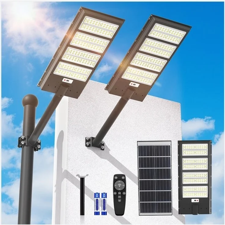 Rhein Beleuchtung LED Solarleuchte 2000W Solarlampen für Außen – Solarlampe mit Bewegungsmelder, 2000W, LED fest integriert, Kaltweiß, IP67, 6500K kaltweiß – Solar Gartenleuchten für Außen mit LEDs – Bild 4