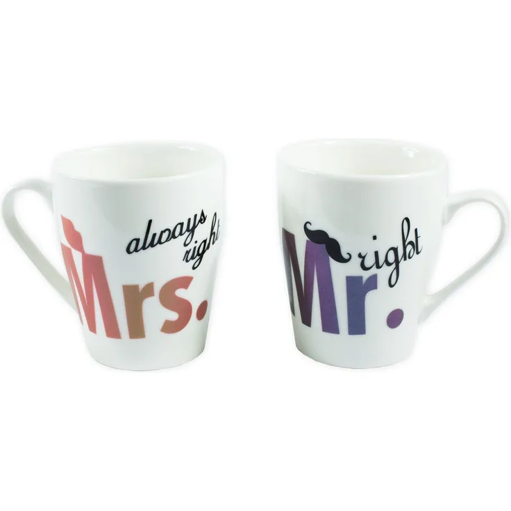 Becherset Mr./Mrs. Right aus Porzellan Kaffeetasse Teetasse Kaffeebecher Tassen