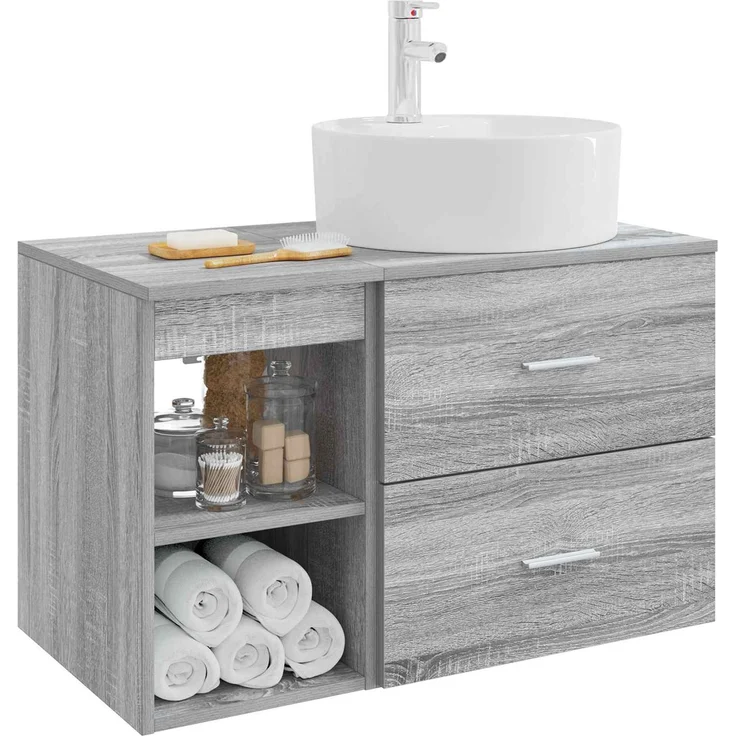 vidaXL Badezimmerschrank-Set 2 stk. Grau Sonoma 79,5 x 44,5 x 76 cm 3403909 – Bild 3