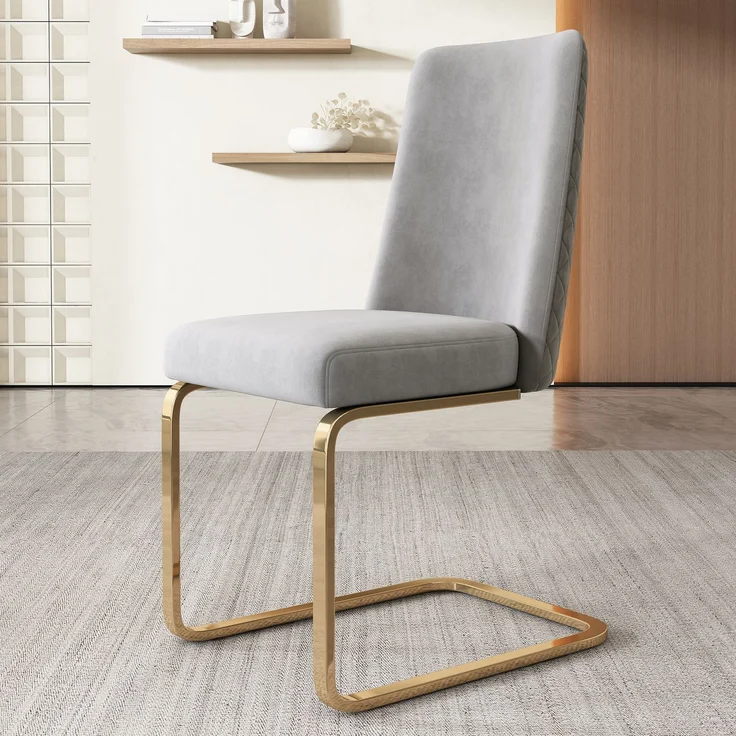 Esszimmerstuhl Samt Grau 2er Set mit Rauten Design Rückenlehne,Polsterstuhl ergonomisch gepolstert mit Metallbeinen, Loungesessel stilvoll weich – Bild 7