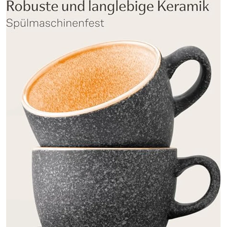 Cosumy Cappuccinotasse Espressotassen mit Untertassen 4er Set - 90 ml Keramik gelb, 8-tlg, Keramik, Warm – Bild 6