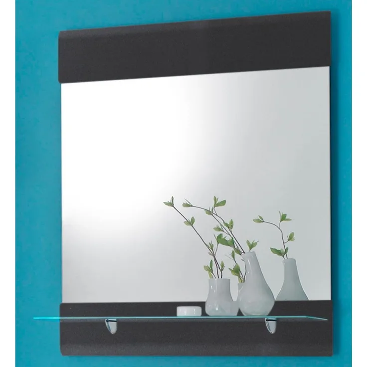 Wandspiegel >Corby< in Grau-Metallic Hochglanz aus Glas - 76x88x17cm (BxHxT)