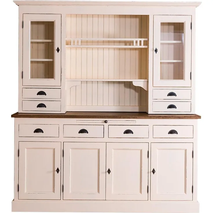 Casa Padrino Landhausstil Küchenschrank Antik Cremefarben / Braun 179x50 x H. 197 cm - 2 Teiliger Shabby Chic Küchenschrank mit 6 Türen und 8 Schubladen