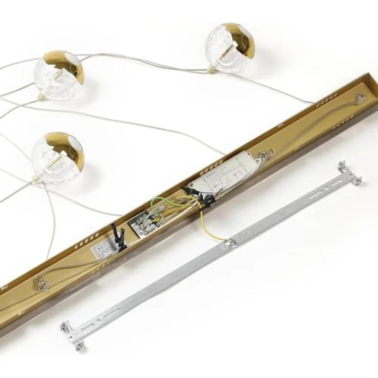 Lucande LED-Pendellampe Hayley, 96 cm, 5-flg., gold mit Glaskugeln und Blasenstruktur – Bild 8