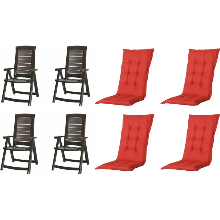 SET Aruba, 4 x Klappsessel graphit, 4 x Auflage red – Bild 1