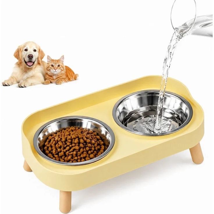 Toomoke Napf-Set Katzennapf, Futternapf, Doppelnapf, Edelstahlnapf, Futterstation, Hundenapf, Wassernapf für Katzen & kleine Hunde, Erhöhte Futterstation mit 2 herausnehmbaren Edelstahlnäpfen – Bild 1