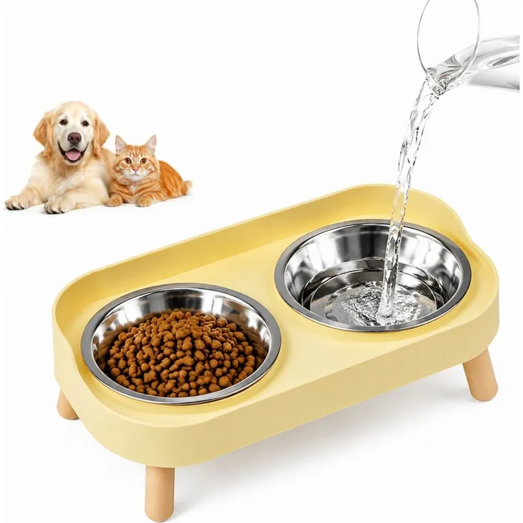 Toomoke Napf-Set Katzennapf, Futternapf, Doppelnapf, Edelstahlnapf, Futterstation, Hundenapf, Wassernapf für Katzen & kleine Hunde, Erhöhte Futterstation mit 2 herausnehmbaren Edelstahlnäpfen