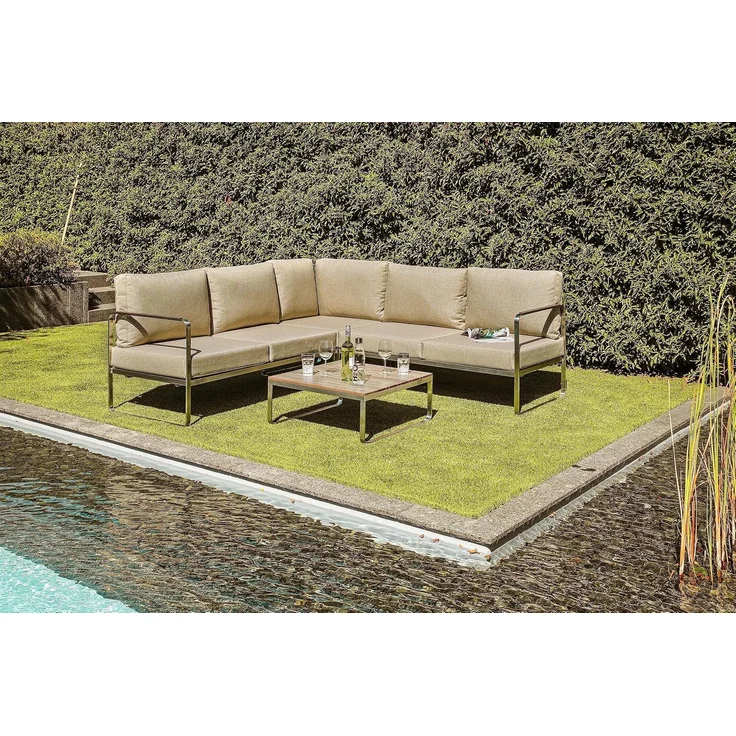 greemotion 'Sydney' Lounge-Set, 4-teilig, Edelstahl-Ecksofa-Set mit Tisch und Polstern – Bild 4