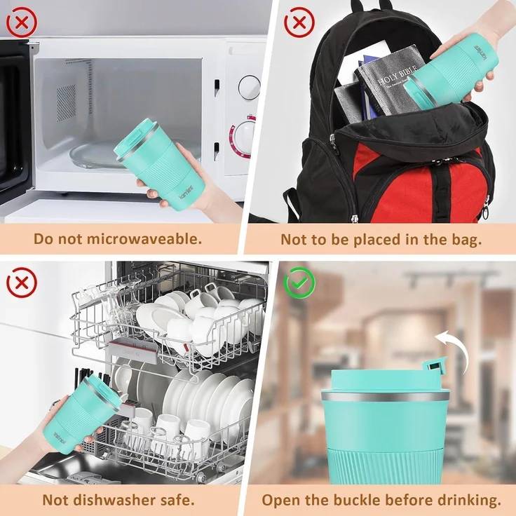 KETIEE Thermobecher to go 380ml - Türkis - Isolierbecher mit auslaufsicherem – Bild 8