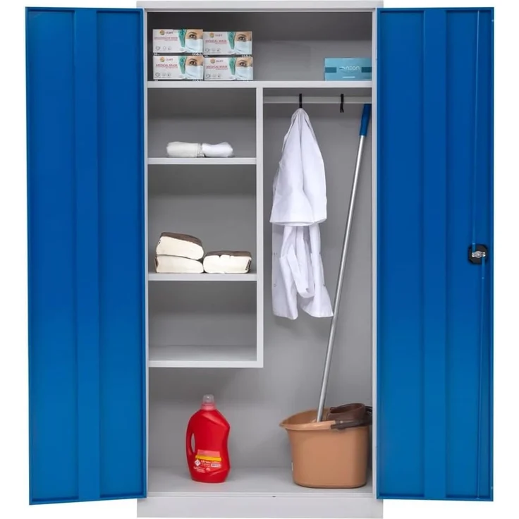 Putzmittelschrank, 92x195x42cm, grau/blau – Bild 1