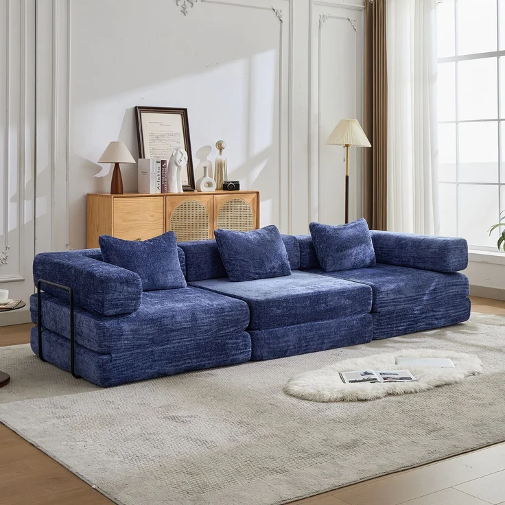 EINHOM komprimiert Sofa, Convertible Floor Sofa Bed mit Fixed-Shape Frame, rahmenlos Modular Ecksofa Sofa, Keine Montage erforderlich, Chenille fabric, für Wohnzimmer Schlafzimmer, Dark Blau – Bild 1