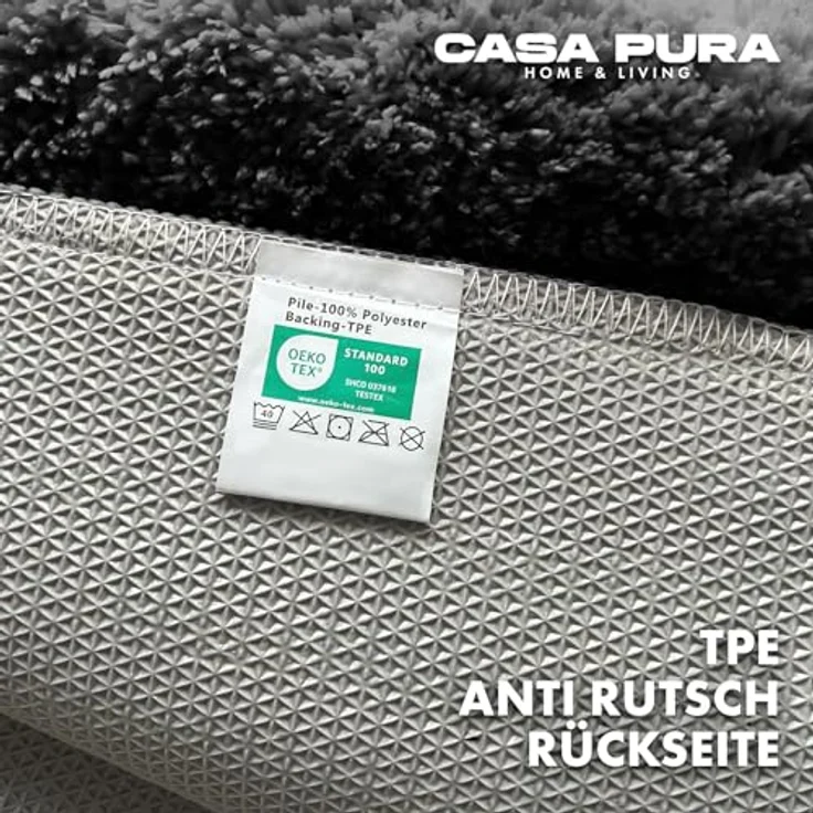 casa pura Badematte Schwarz, Flauschiger Badezimmerteppich in Shaggy Optik, Rutschfest und Waschbar, Mikrofaser, 50x80cm, Sky Soft – Bild 3