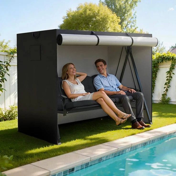 M MCombo Hollywoodschaukel Abdeckung 2-3 Sitzer, Abdeckplane Wasserdicht & UV-Beständig für Gartenschaukel 8003 8007, Reißfeste Schutzhülle 4001 (Oxford, Schwarz) – Bild 2