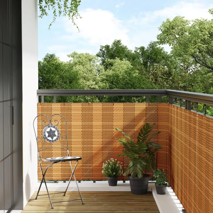 vidaXL Balkon-Sichtschutz Hellbraun 400x80 cm Poly Rattan 156268 – Bild 1
