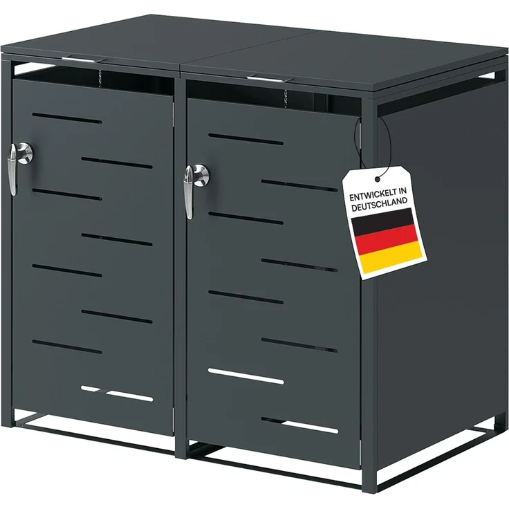 STEELSØN 'Diorus' Mülltonnenbox 2er je 240 Liter, anthrazit, Mülltonnenverkleidung aus Stahl mit Sichtstreifen, wetterfest, 116x80x134 cm, abschließbare Müllbox für 2 Tonnen – Bild 1