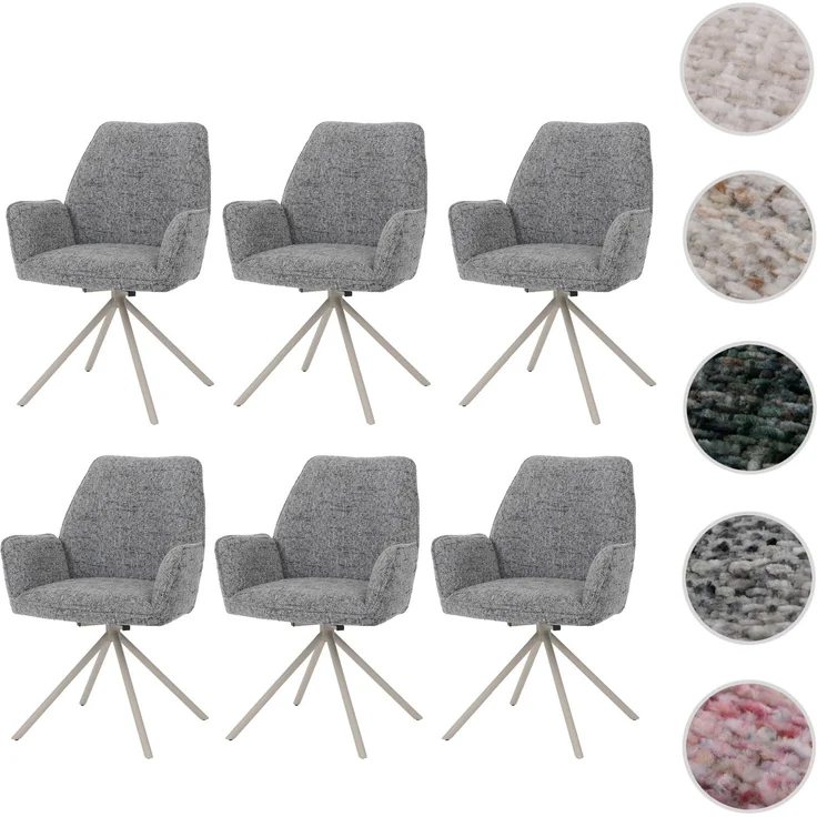 6er-Set Esszimmerstuhl HWC-G67, drehbar Auto-Position Metall Chenille (410g/m²) ~ Gestell creme, hellgrau – Bild 10