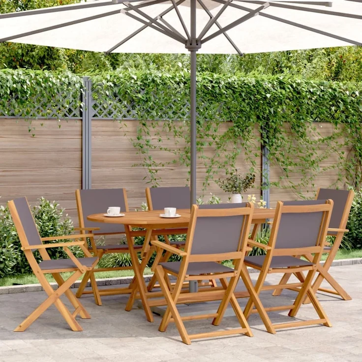 vidaXL Gartenstühle 6 Stk. Klappbar Anthrazit Stoff und Massivholz 3214578 – Bild 1