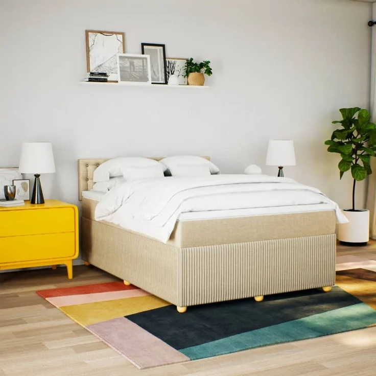 vidaXL Boxspringbett mit Matratze Creme 140x200 cm Stoff 3289798 – Bild 4