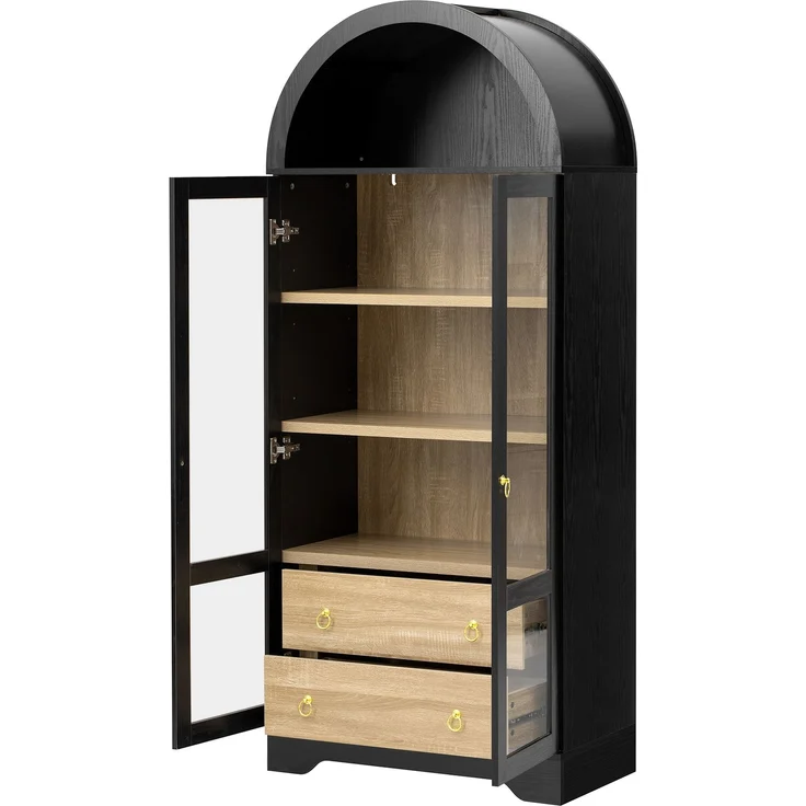 Highboard B 76,2 x T 40,1 x H 180 cm aus MDF mit Glas, 2 Schubladen und verstellbaren Böden – Bild 4