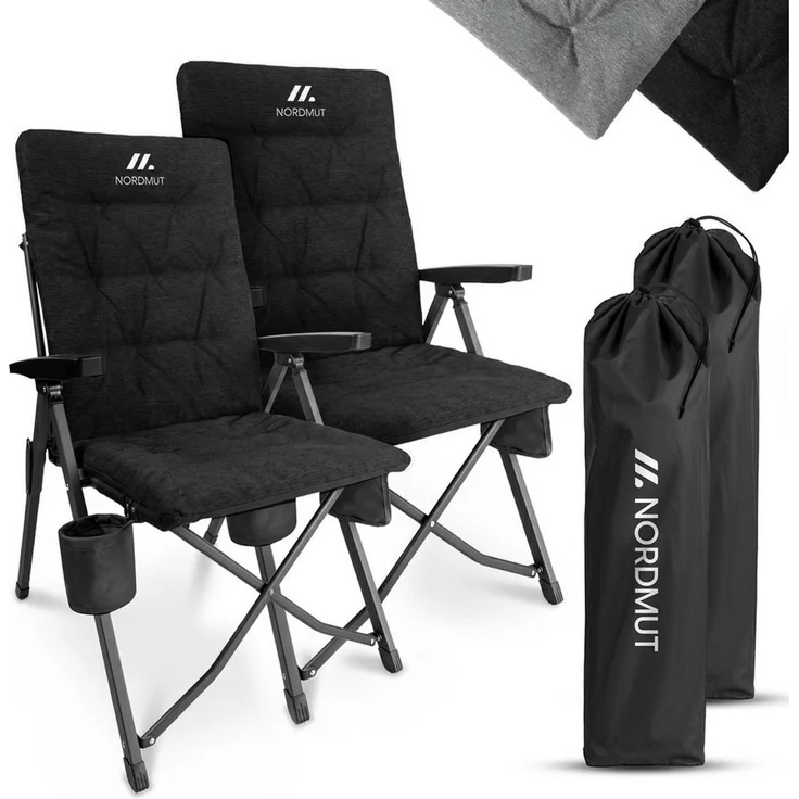 Nordmut Campingstuhl verstellbare Rückenlehne 4-fach, gepolstert, kompakt, Sitzen & Liegen (Spar-Set, 2 St), hohe Lehne, klappbar, 140kg belastbar, ergonomische Sitzform, Armlehne – Bild 1