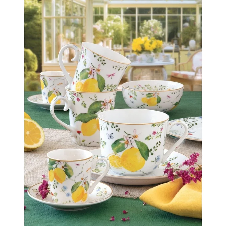 EasyLife Servierschale Fleurs et Citrons, Porzellan, Spülmaschinengeeignet, Mehrfarbig, Motiv: Zitronen – Bild 2