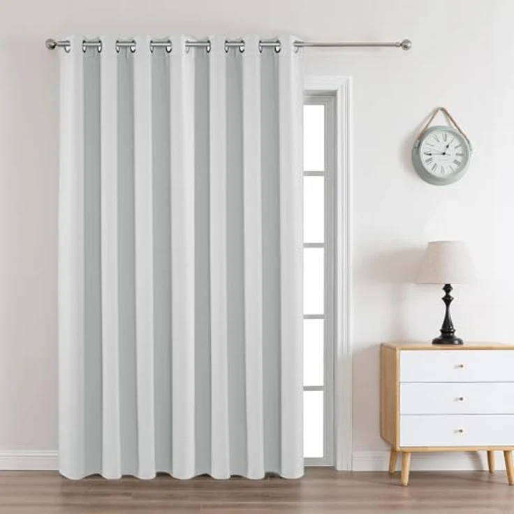 Joydeco Weiße Vorhänge, 244 cm lang, 1 Panel, wärmeisoliert, Lange Vorhänge und Vorhänge, 1 Stück, Raumverdunkelung, Ösenvorhänge für Wohnzimmer, Schlafzimmer, Fenster (B 178 x L 244 cm, Grauweiß) – Bild 1
