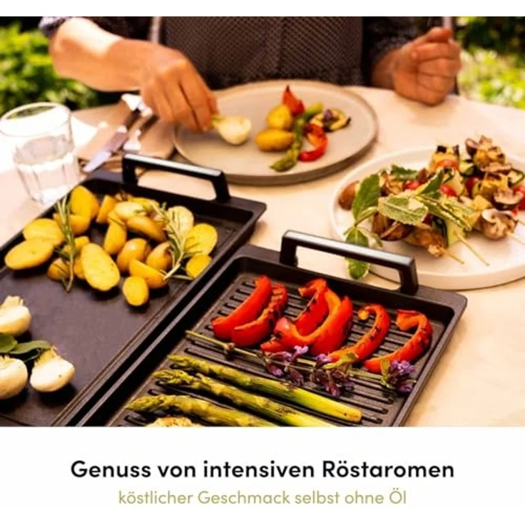 Hoffmann Germany Teppanyakiplatte Grillplatte Aluguss eckig 41x24 cm mit Griffen – Made in Germany, Aluguss (1-tlg, 1x Teppanyakiplatte 41x24 cm + Silikon-Füße), Teppanyaki, Antihaft, backofenfest bis 240°C, Induktion – Bild 7