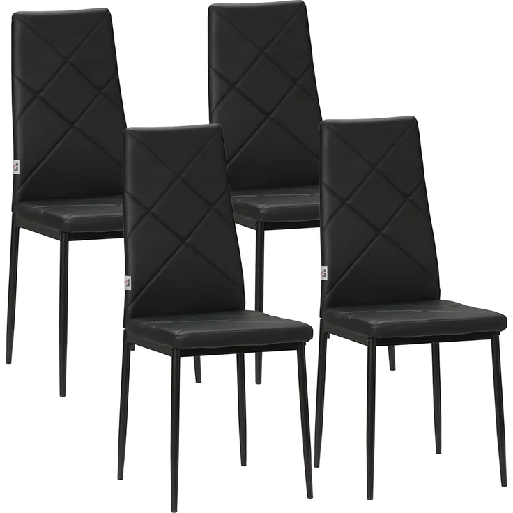 HOMCOM Esszimmerstühle 4er Set Küchenstuhl mit Rückenlehne, Kunstleder, Polsterstuhl mit Fußpolster, Wohnzimmerstuhl, Stühle mit Stahlbeine für Esstisch, Schwarz – Bild 1