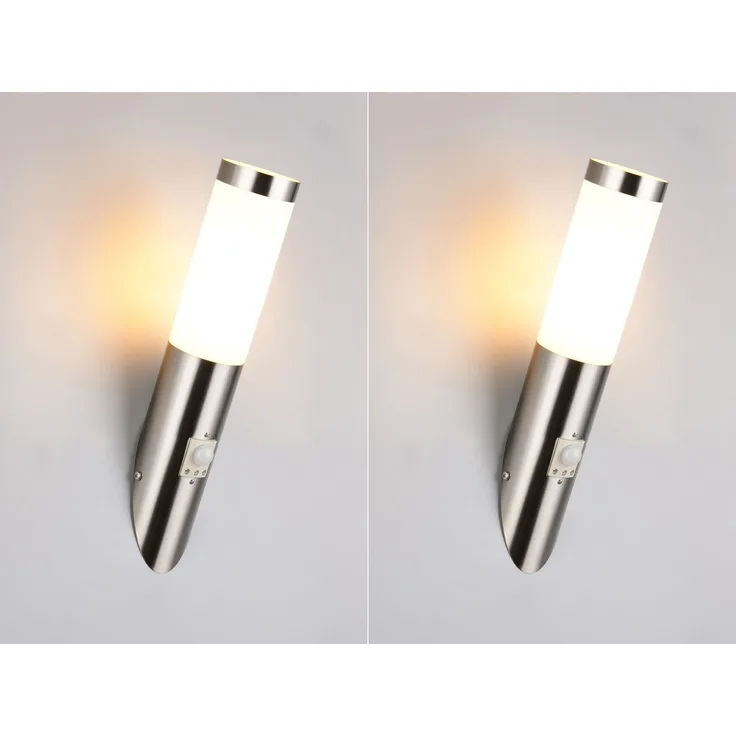 2er Set LED Außenwandleuchten mit Bewegungsmelder Silber, Höhe 39cm