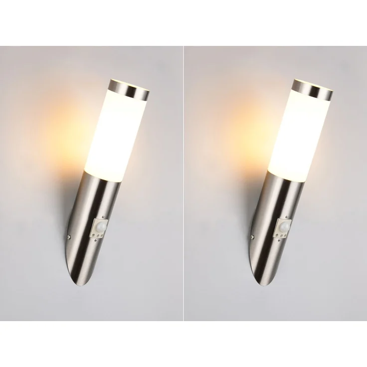2er Set LED Außenwandleuchten mit Bewegungsmelder Silber, Höhe 39cm – Bild 1