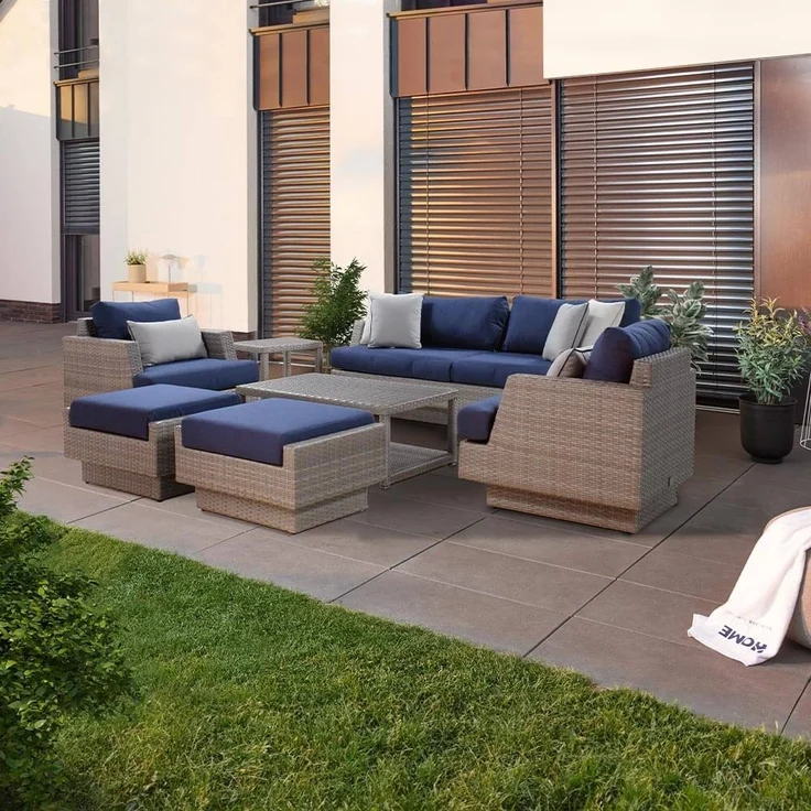 HOME DELUXE Garten-Sitzgruppe aus Rattan inkl. Abdeckung MALIBU – Hellgrau für 8 Personen – Bild 1