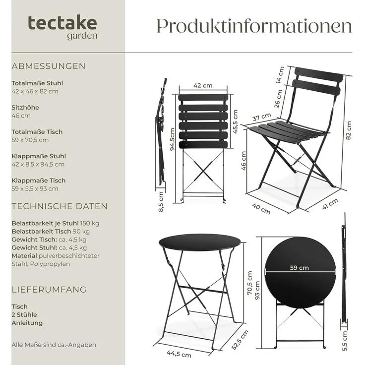 tectake Essgruppe Bistrotisch Set, (Set, 3-tlg), für 2 Personen – Bild 6