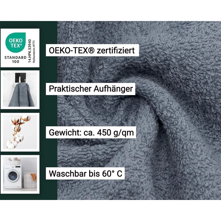 ZOLLNER 2er Set Saunatücher, 100% Baumwolle, 70x180 cm, grau – Bild 3