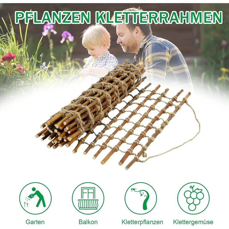 Coradoma Rankhilfe aus Weide für Kletterpflanzen 75x200 cm | Rankgitter mit Juteschnur, Gartenstütze für Pflanzenwachstum und Dekoration, Ranknetz Rankleiter – Bild 5