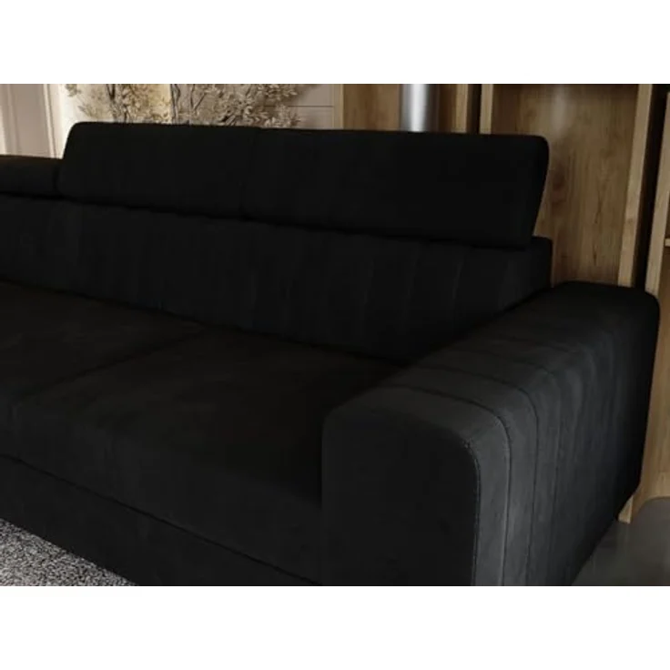 GrainGold Ecksofa mit Schlaffunktion und Bettkasten BERONA L - 255x190 cm, Schwarz, verstellbare Kopfstützen, Samt – Bild 8
