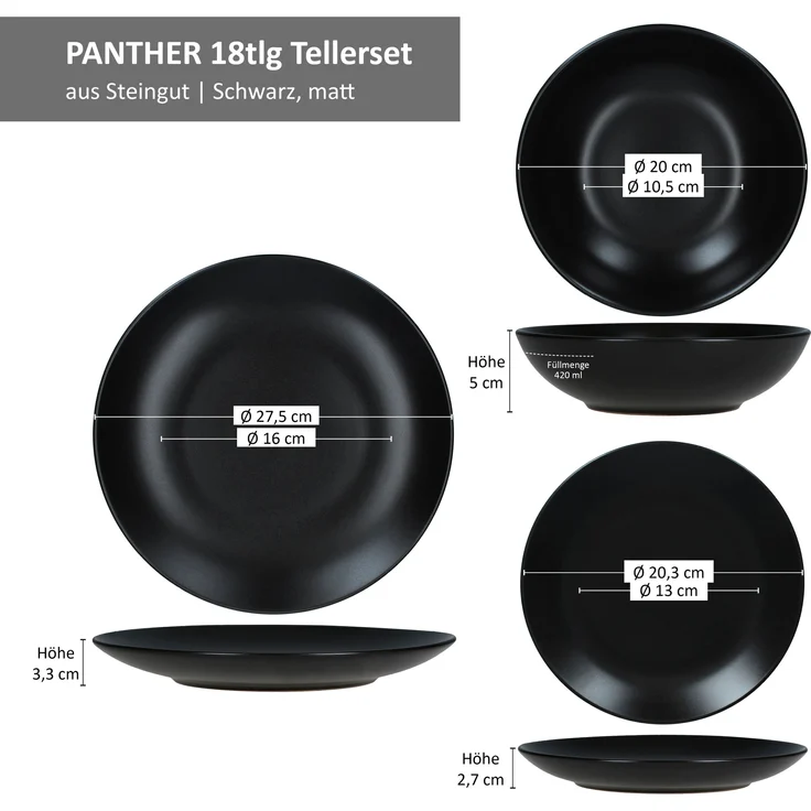 18tlg Tellerset Panther schwarz 6 Personen – Bild 6