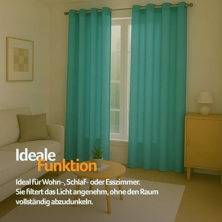 Gardine mit Ösen *** x *** cm ( Breite x Länge ) in ***, blickdichter Vorhang, Ösenvorhang in vielen Variationen 140x175 cm Türkis – Bild 7