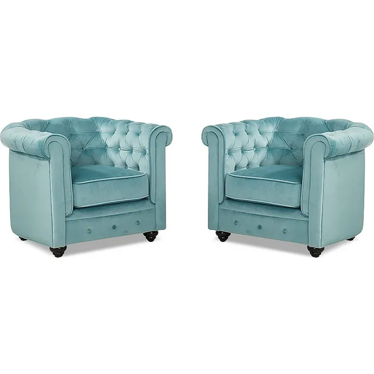 Vente-unique - CHESTERFIELD - Sessel mit gerader Rückenlehne - Holz, Platte - Holz - Hellblau - 82 x 78 x 72 cm